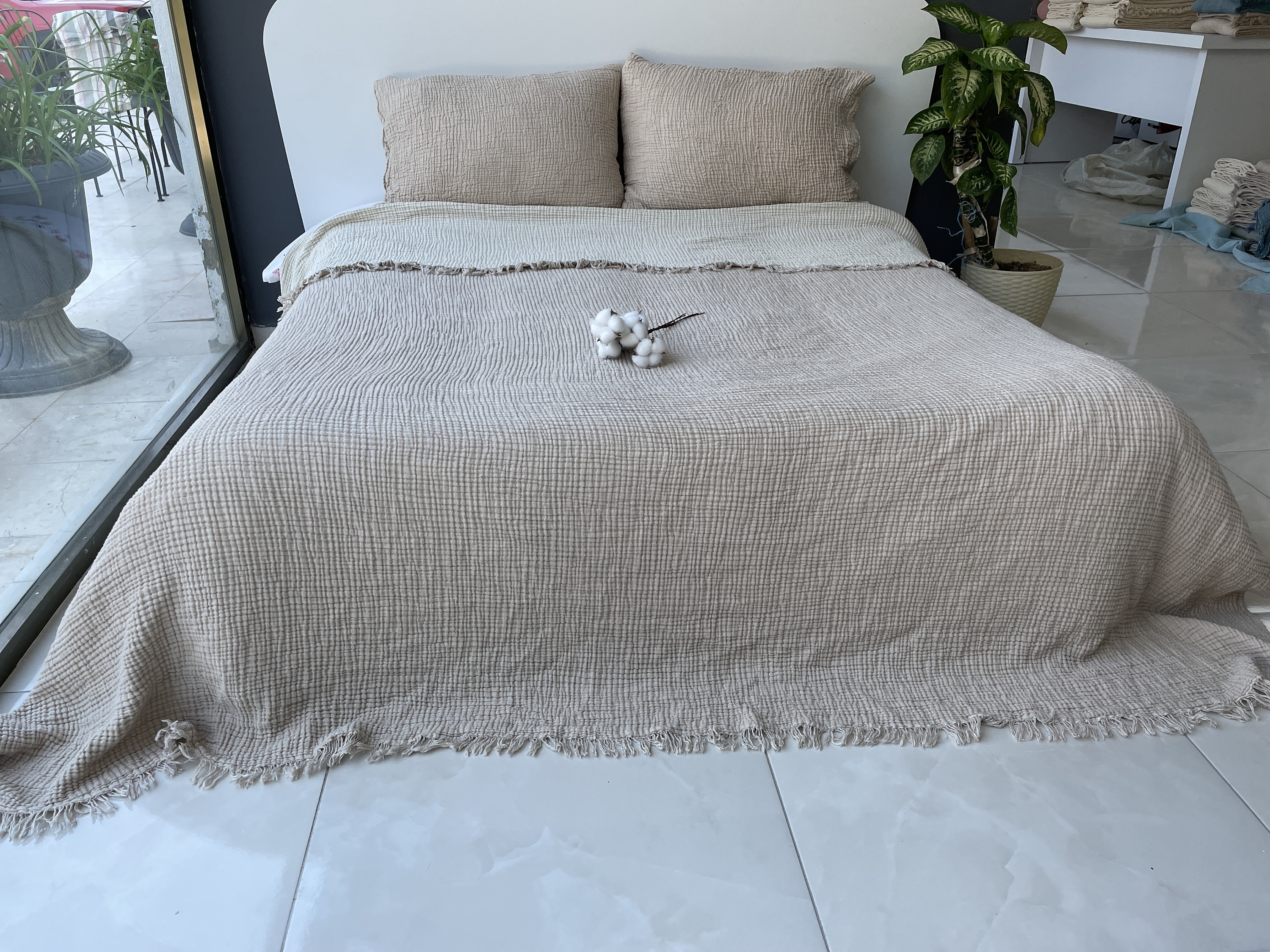Gezellige mousseline deken, 100% katoenen mousseline comfortabele sprei, gemaakt in Turkije, 4 lagen zachte gaasdeken voor alle seizoenen, nerts