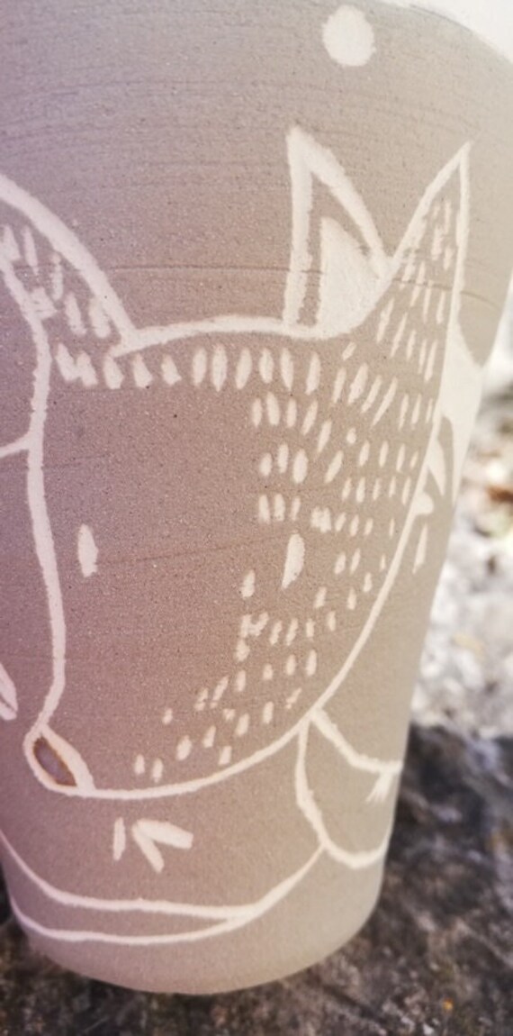 Tasse en Grès Céramique Sgraffitto Gris