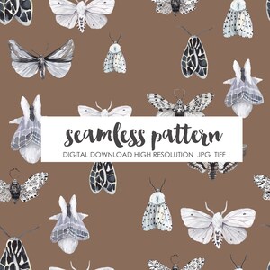 Motte Nahtloses Muster Aquarell handgezeichnet Motten Neutral Boho Seamless Pattern Design, Stoff, Papier, Digitaler Download