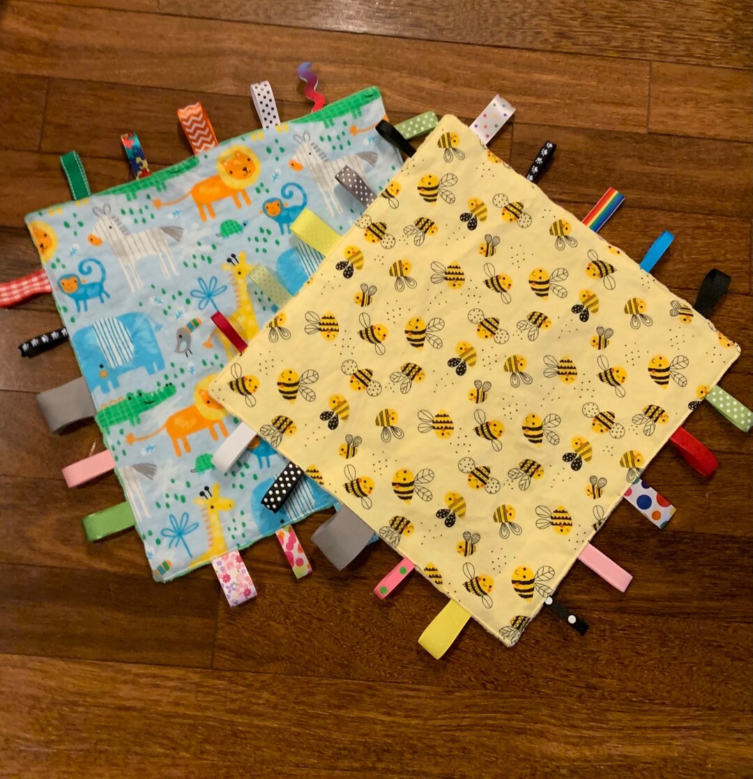 Baby Tag Blanket, Sensory Baby Blanket, Ribbon Blanket, Baby Blanket