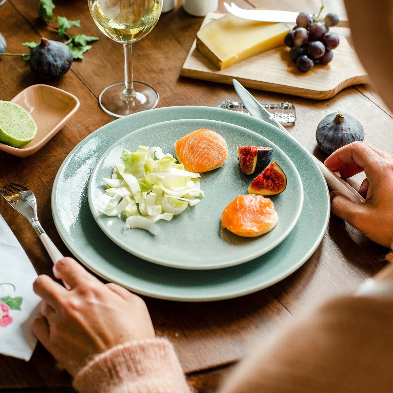 Assiette Vert d'eau en Céramique Fabriquée Au Portugal