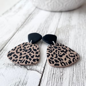 Leopardenmuster Ohrringe, Polymer Clay Tropfen Ohrringe