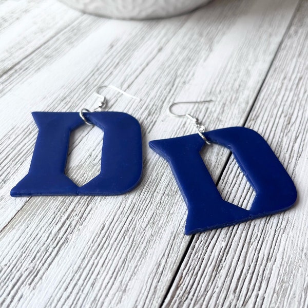 Duke Logo Earrings, Polymer Clay Earrings, Blue Devil Dangle Earrings