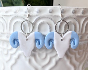 Rameses Earrings, Polymer Clay Dangle Earrings, Carolina Tar Heel Earrings