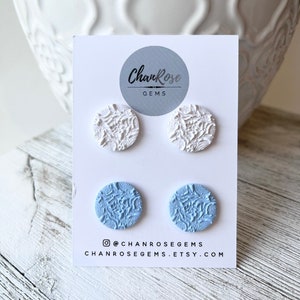 Tar Heel Textured Studs, Carolina Blue and White Studs, UNC Polymer Clay Earrings