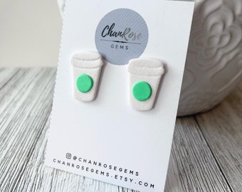Coffee Cup Earrings, Polymer Clay Studs