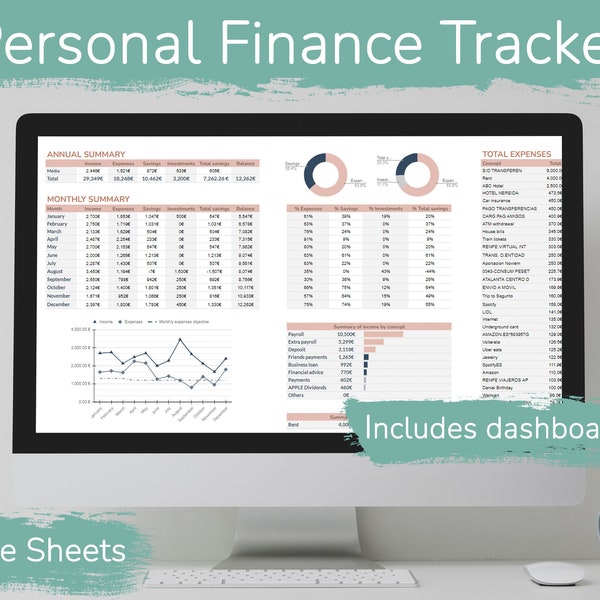 Dashboard Excel and Expenses Etsy