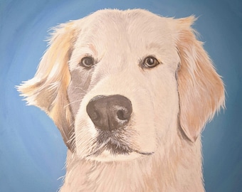 Detailed Hand Painted Custom Pet Dog Portrait - Acrylic on Canvas Original Artwork