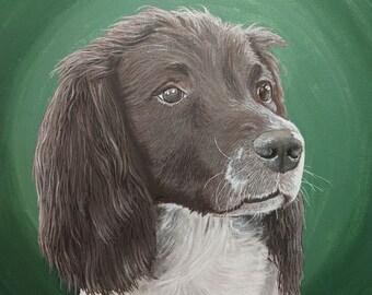 Detailed Hand Painted Custom Pet Dog Portrait - Acrylic on Canvas Original Artwork