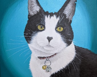 Detailed Hand Painted Custom Pet Cat Portrait - Acrylic on Canvas Original Artwork