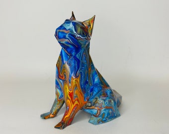 Colorful Low Poly Cat Statue: 3D Art Home Decor