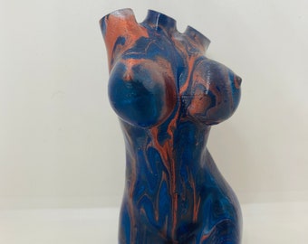 3D Printed Woman Bust Statue: Colorful Body Art Decor