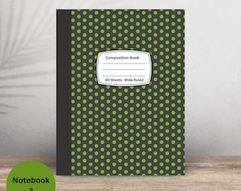 Soccer themed composition notebook wide ruled or college ruled.