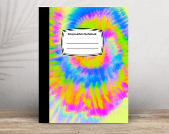 Tie Dye Orange Composition Notebook, Back to School Wide or College Ruled Paper