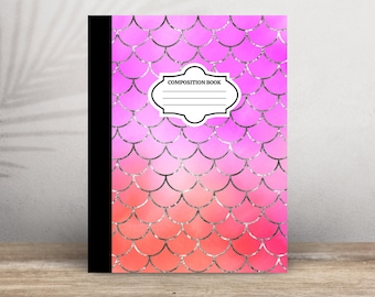 Back to school wide ruled Mermaid Scale Watercolor Composition Notebook