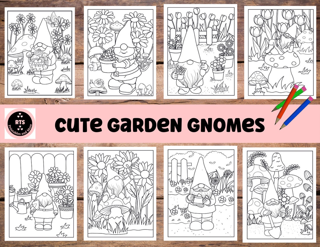 Printable Gnome Garden Coloring Pages for Adults - Etsy