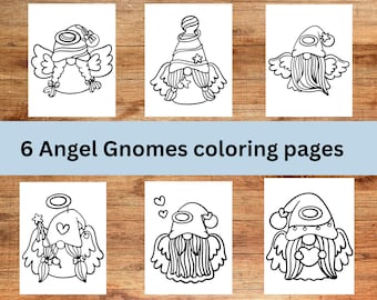 Angel Gnome Art Pages | Grayscale Printables for Relaxation | Whimsical Fantasy Printable Book