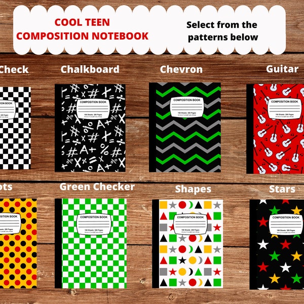 Back to School wide or college ruled Decorative Cool Teen Composition Notebook