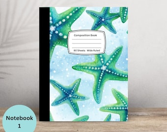 Green Blue Starfish Journal | Coastal Beach Notebook
