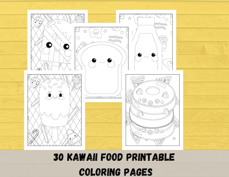 Kawaii Food Coloring Book for Kids, Printable Kawaii Food Activity