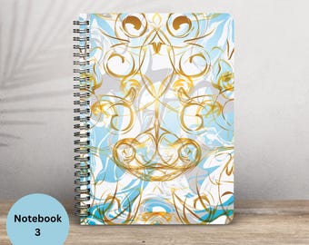 Blue and Gold Spiral Journal: 8.5x11 Ruled Notebook, Holographic Laminate Cover