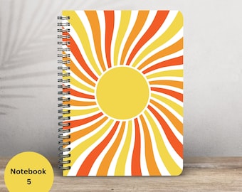 Back to School Vintage Colors, Groovy Spiral Notebooks, Holographic Laminate Cover