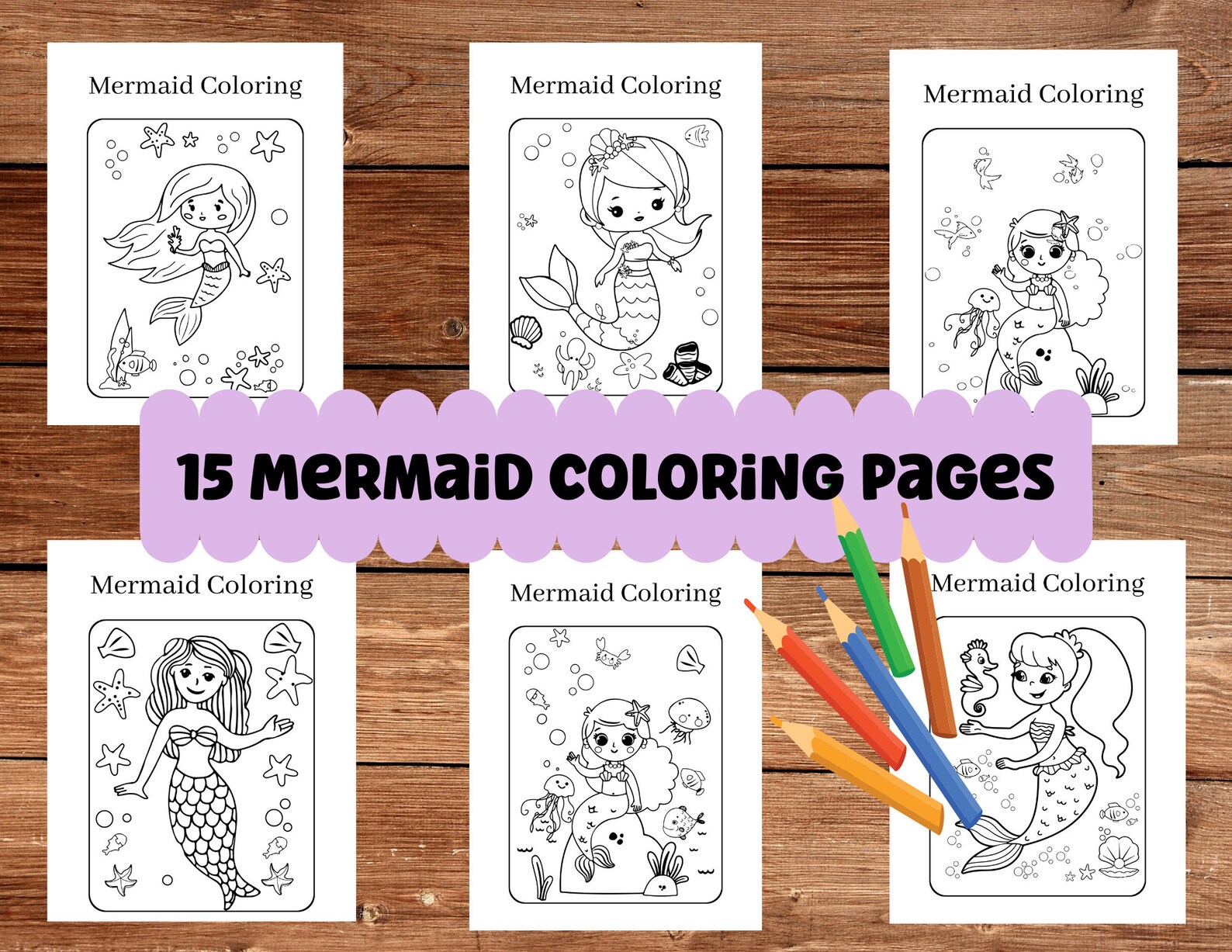 Mermaid Coloring Book Pages, Printable Mermaid Coloring Pages for Girls, Ocean Mermaid Birthday ...