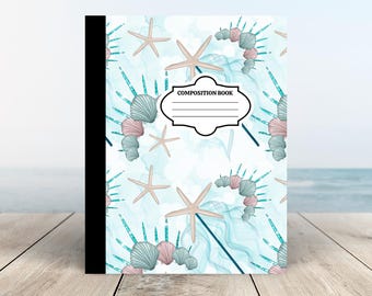 Back to School wide ruled or College Ruled Mermaid Composition Notebook