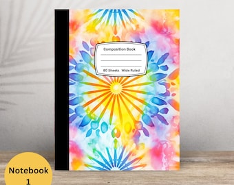 Neon Tie Dye Notebook, Glossy Photo Cover, Groovy Swirl Journal