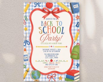 Invito per la festa di ritorno a scuola / Materiale scolastico ad acquerello (download digitale)