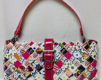 Nahui Ollin Candy Wrapper Bag, Woven Eco Friendly Wristlet, Spring Summer Shoulder Bag