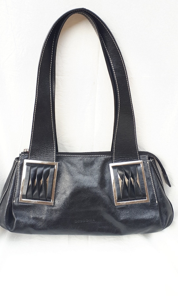 Vintage Leather Handbag Dissona Italy Black Luxurious Leather