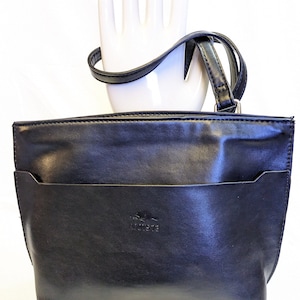 Vintage Leather Handbag, Roots 73 Crossbody Black Bag Classic