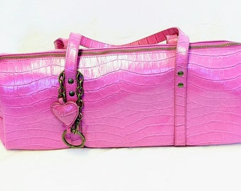 Vintage Hot Pink Faux Crocodile Handbag, Jeanne Lottie