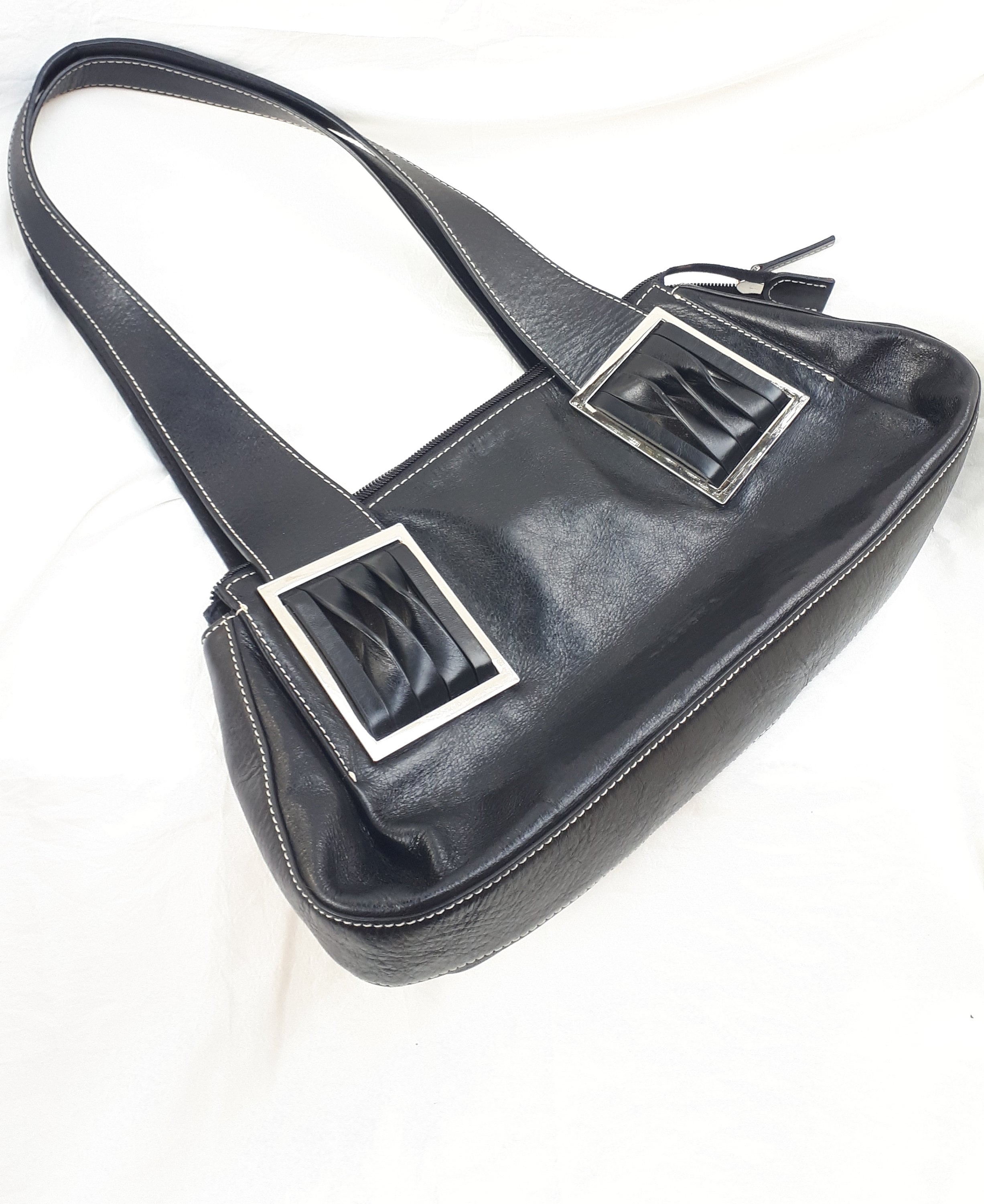 Vintage Leather Handbag Dissona Italy Black Luxurious Leather -  UK