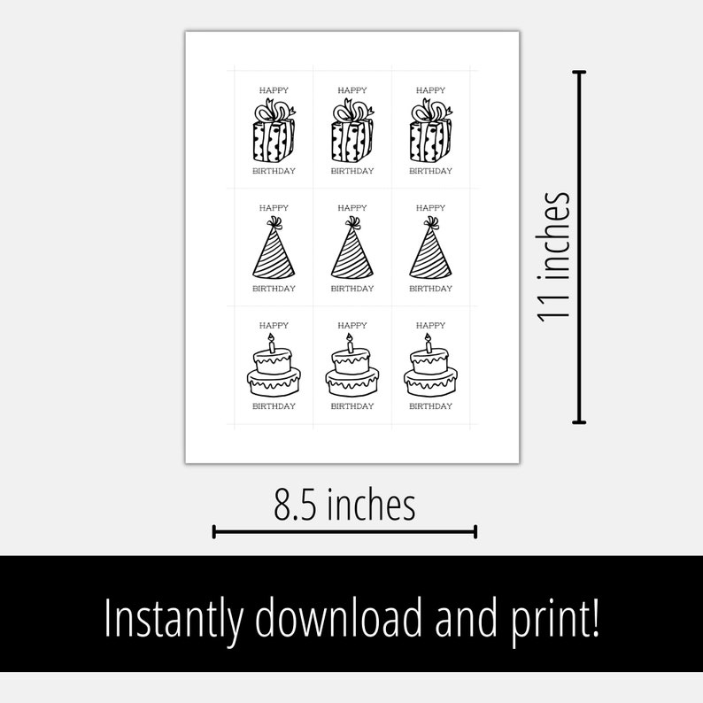 Happy Birthday Gift Tags, Printable PDF Download, Instant Download, 2x3