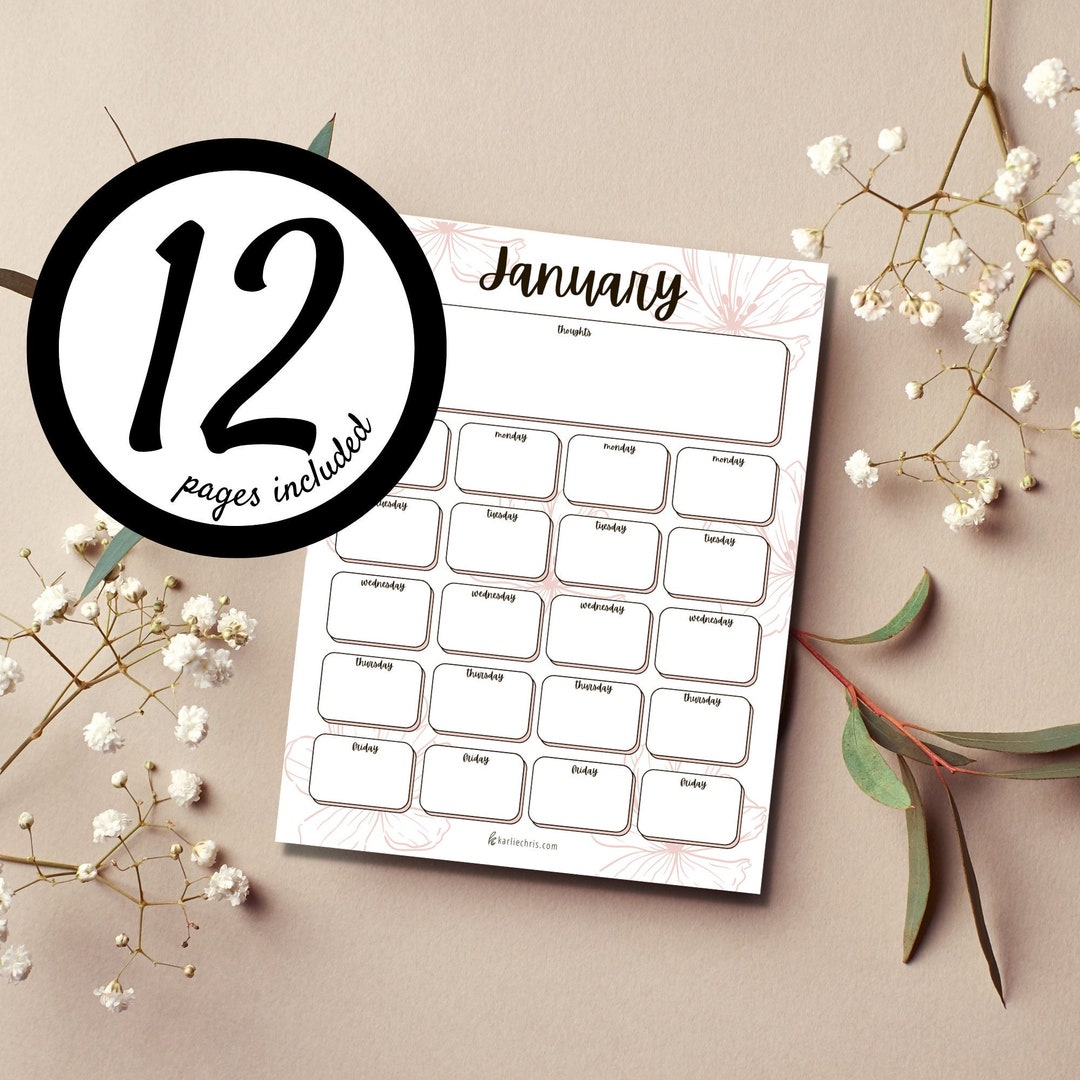 the-work-week-calendar-blank-monthly-calendar-january-december-bundle-printable-pdf-download-instant-download-dusty-rose-407-etsy