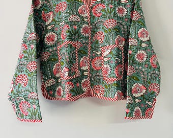 Handmade Quilted Cotton Patchwork Jacket: Reversible Floral Print Boho Coat