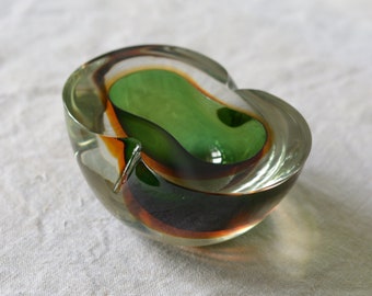 Murano glass bowl  |  modern green glass