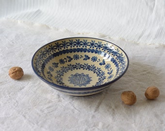 Salad bowl in blue flowers  |  hand-painted pottery