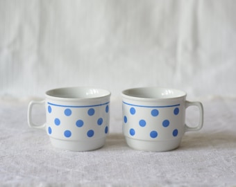 White cups with blue dots 2 pieces  |  Hungarian pottery