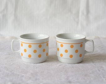 White cups with yellow dots 2 pieces  |  mid century porcelain Hungary