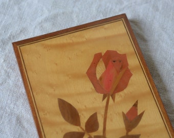 Wooden wall hanging with rose | inlaid flower decor