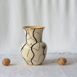 Mid-century vase with geometric pattern hand-painted pottery image 9