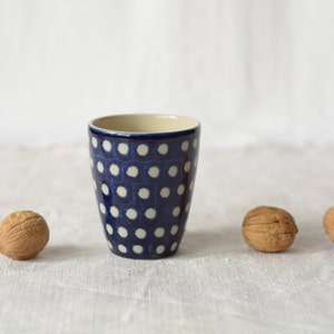 Dark blue cup with white dots hand painted ceramic image 5