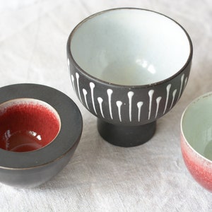 Small asian dishes minimalist black and red pottery 3 pieces image 3