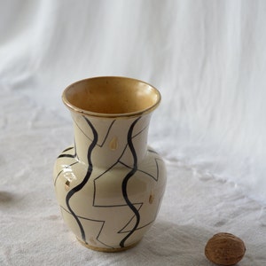 Mid-century vase with geometric pattern hand-painted pottery image 2