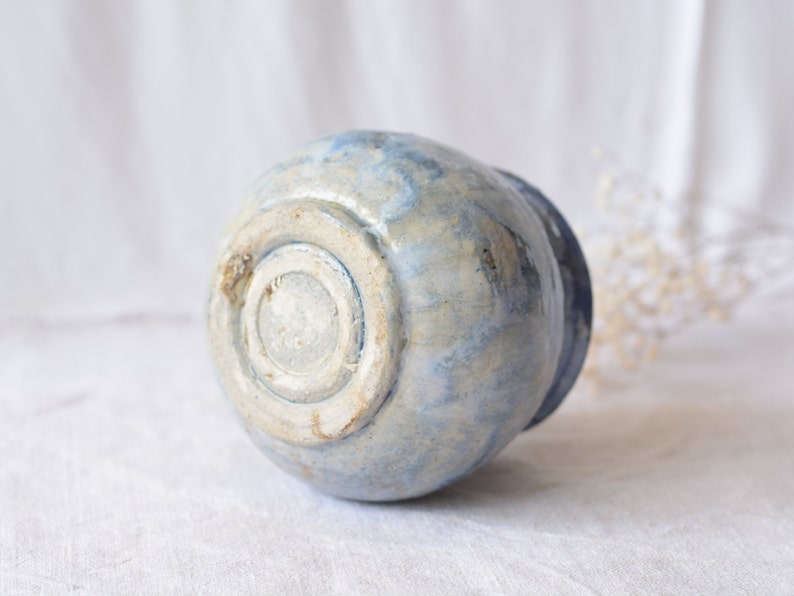 Blue shades round vase art ceramics image 6