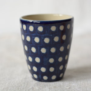 Dark blue cup with white dots hand painted ceramic image 8