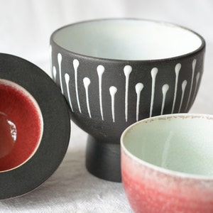 Small asian dishes minimalist black and red pottery 3 pieces image 8